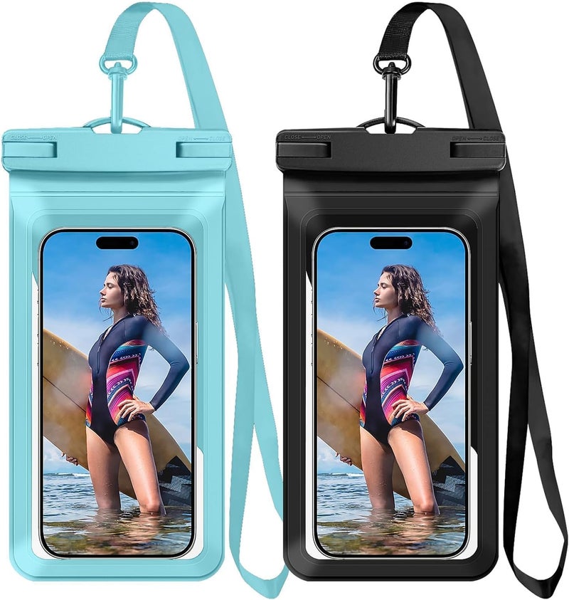 Vsagier Waterproof Phone Case, with Inside Card Pack, IPX8 Under Water Phone Bag Compatible for iPhone 17/16/15/14/13/12 Pro Max Plus Cellphone Up to 8.3", Travel Essentials, 2 Pack-Black&Blue - Image 1